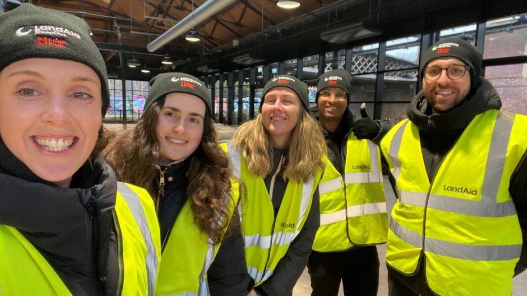 National Partnerships Manager job pack image. 5 LandAid staff members at flagship event, the LandAid SleepOut.