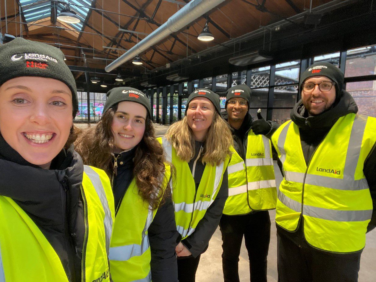 National Partnerships Manager job pack image. 5 LandAid staff members at flagship event, the LandAid SleepOut.