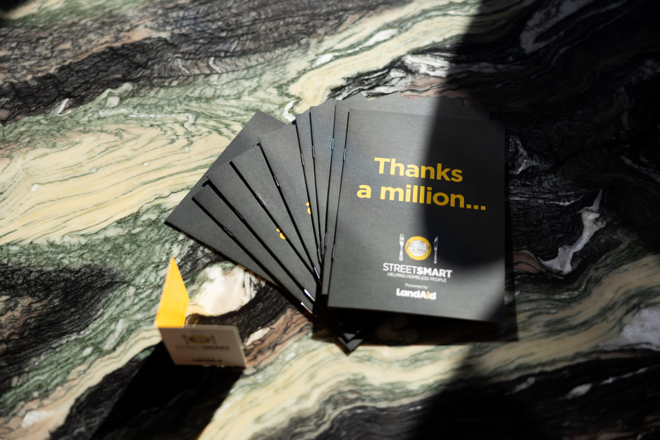 Table cards saying 'thanks a million'