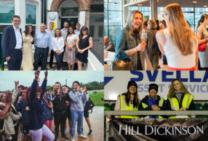 Collage of LandAid photos. Running, networking and hiking.